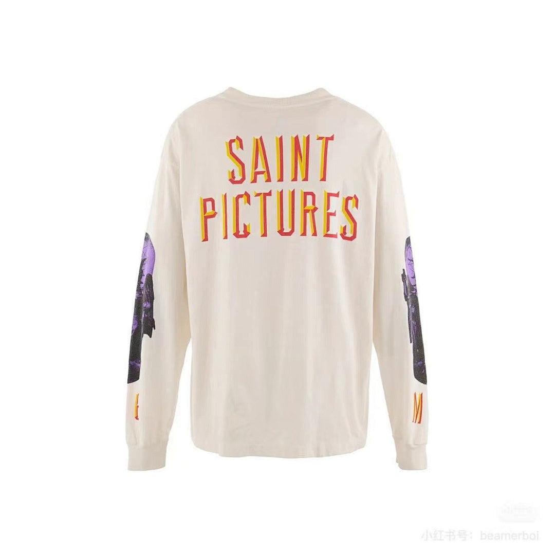 Saint Michael Heavenly Saint Print Long Sleeve Tee in Vintage White