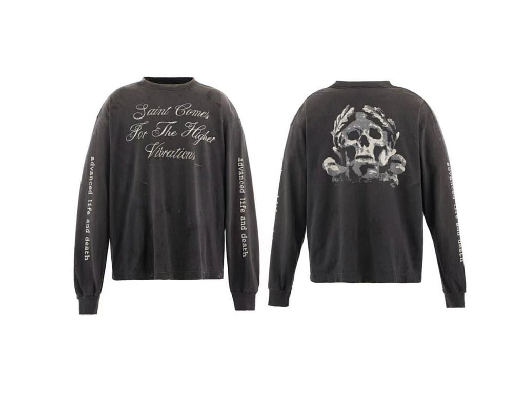 Saint Michael Higher Vibrations Skull Graphic Long-Sleeve Shirt