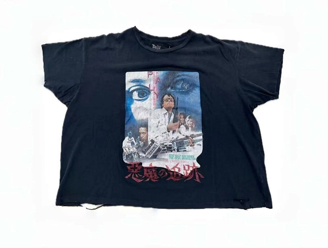 Paly Hollywood Rhinestone Portrait Collage Cropped T-Shirt