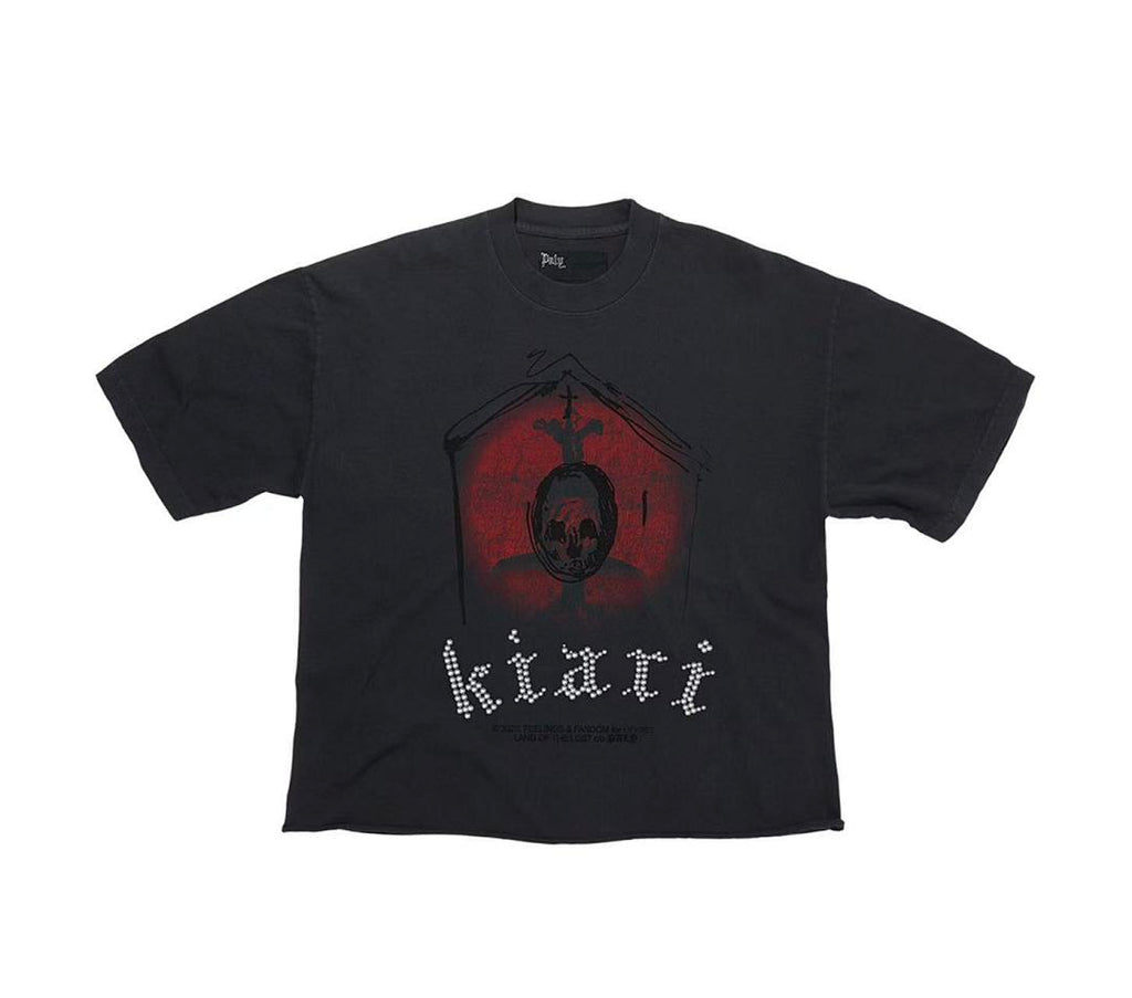 Paly Hollywood Kitti Globe Rhinestone Graphic Cropped T-Shirt