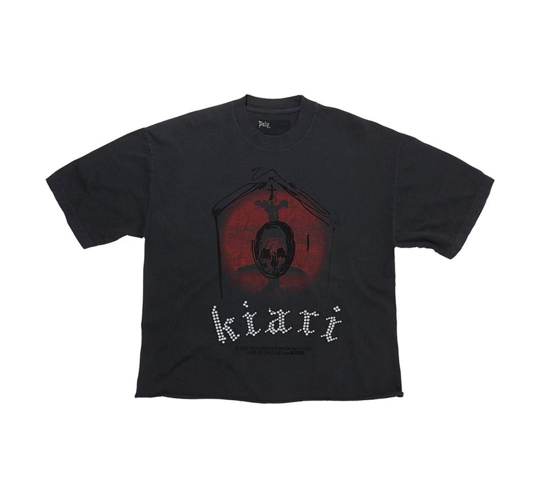 Paly Hollywood Kitti Globe Rhinestone Graphic Cropped T-Shirt