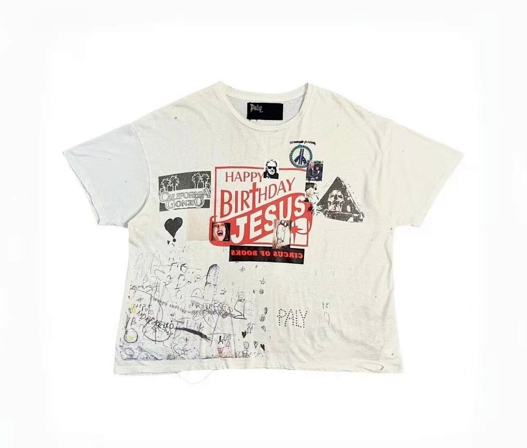 Paly Hollywood Happy Birthday Jesus Graphic Cropped T-Shirt