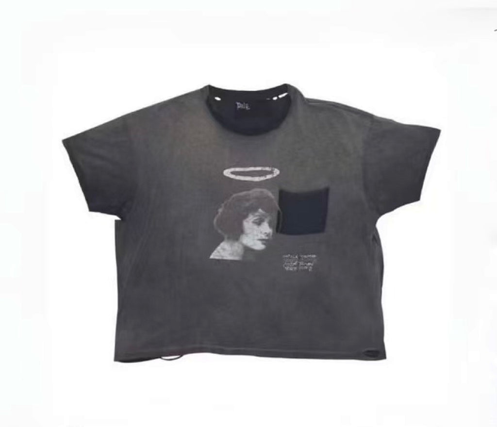 Paly Hollywood Halo Portrait Charcoal Cropped T-Shirt