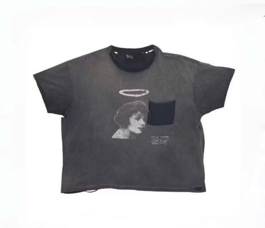Paly Hollywood Halo Portrait Charcoal Cropped T-Shirt