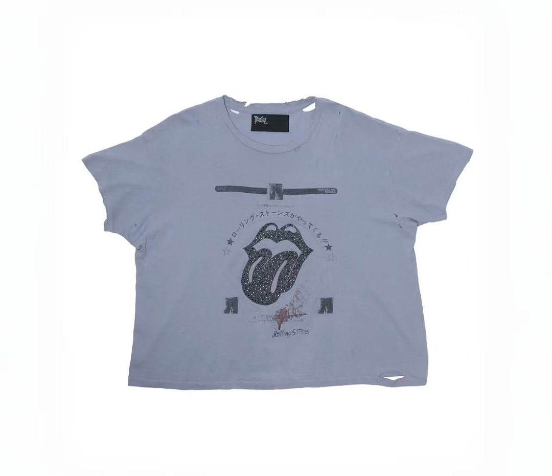 Paly Hollywood Rolling Stones Studded Tongue Graphic T-Shirt