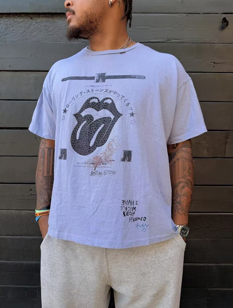 Paly Hollywood Rolling Stones Studded Tongue Graphic T-Shirt