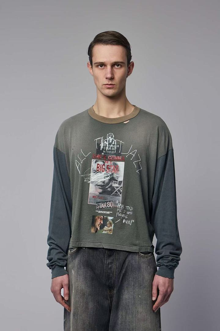 Paly Hollywood Big Star Graphic Cropped Long-Sleeve Tee
