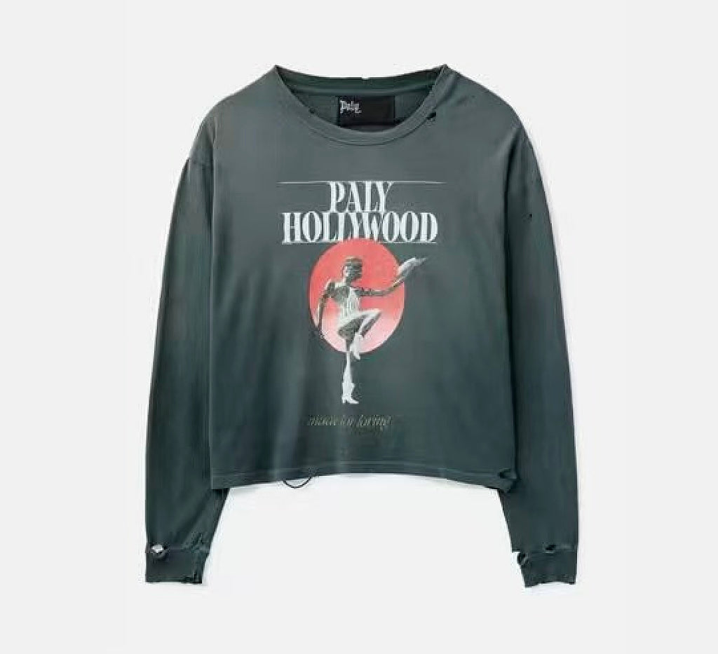 Paly Hollywood Made for Moving Graphic Cropped Long-Sleeve Tee