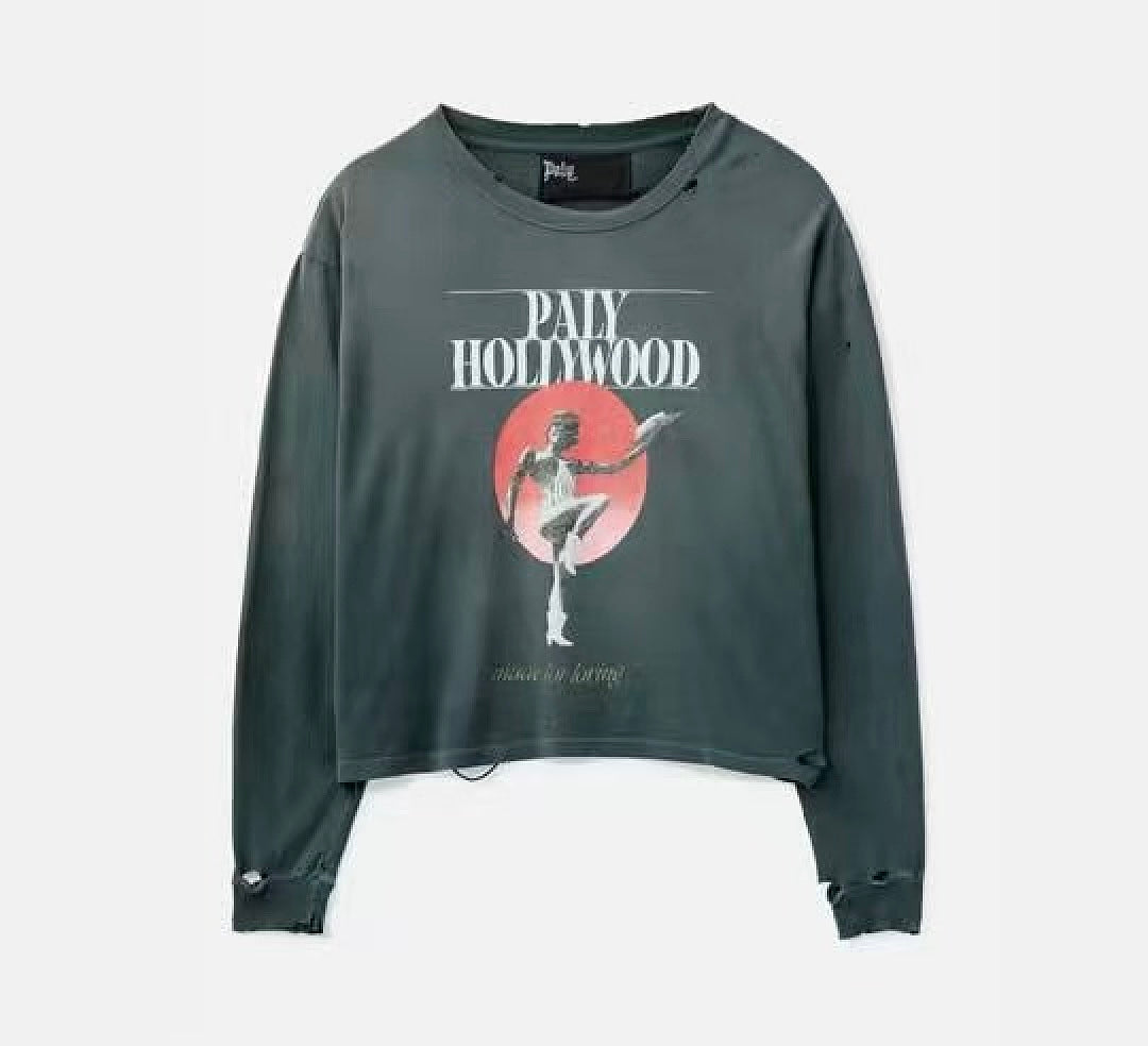 Paly Hollywood Made for Moving Graphic Cropped Long-Sleeve Tee