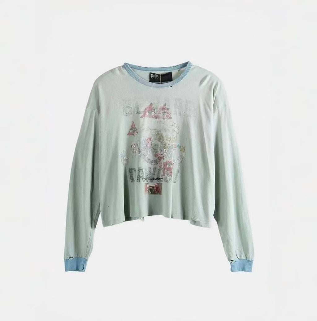 Paly Hollywood Dream Eye Graphic Cropped Long-Sleeve Tee