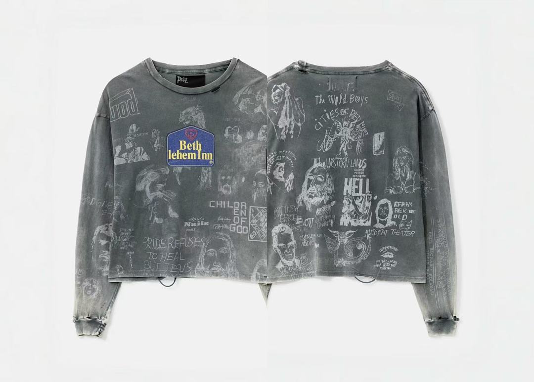 Paly Hollywood Beth Lehem Inn Charcoal Graphic Cropped Long-Sleeve Tee