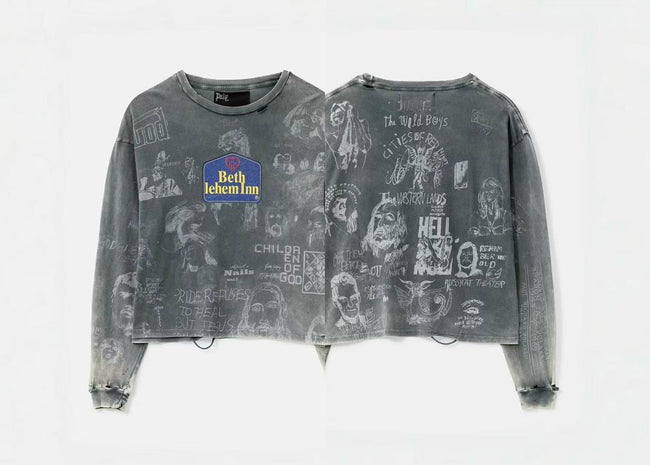 Paly Hollywood Beth Lehem Inn Charcoal Graphic Cropped Long-Sleeve Tee Hover Image