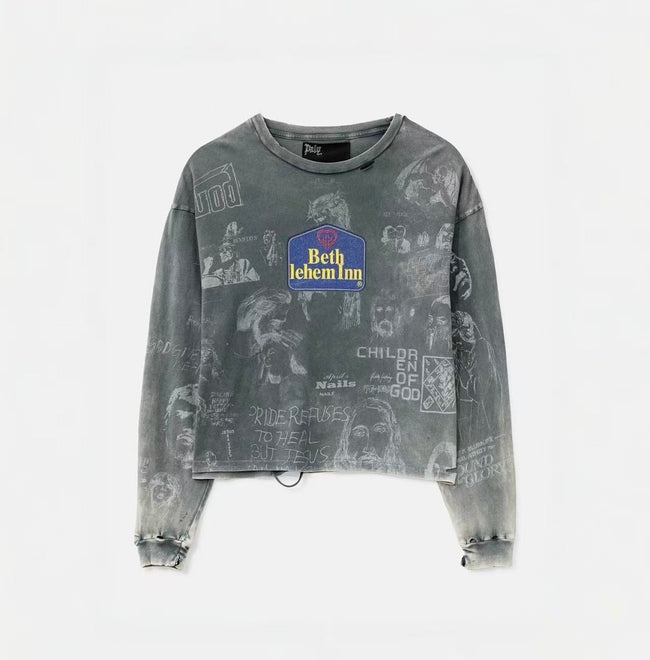 Paly Hollywood Beth Lehem Inn Charcoal Graphic Cropped Long-Sleeve Tee Main Image