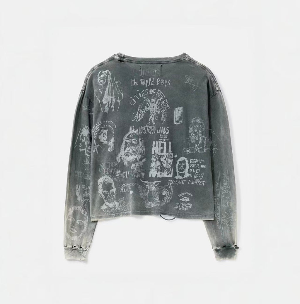Paly Hollywood Beth Lehem Inn Charcoal Graphic Cropped Long-Sleeve Tee