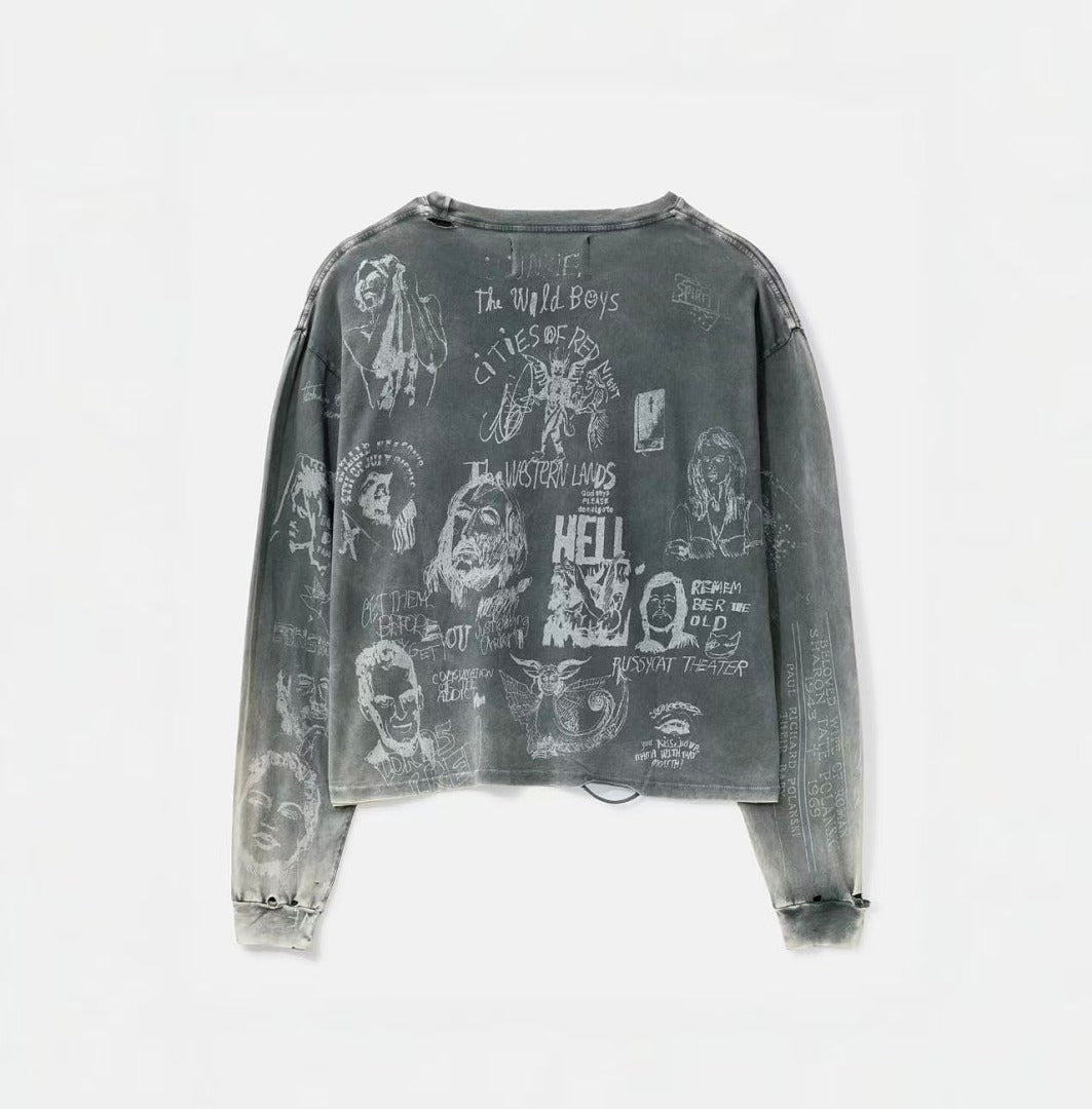 Paly Hollywood Beth Lehem Inn Charcoal Graphic Cropped Long-Sleeve Tee