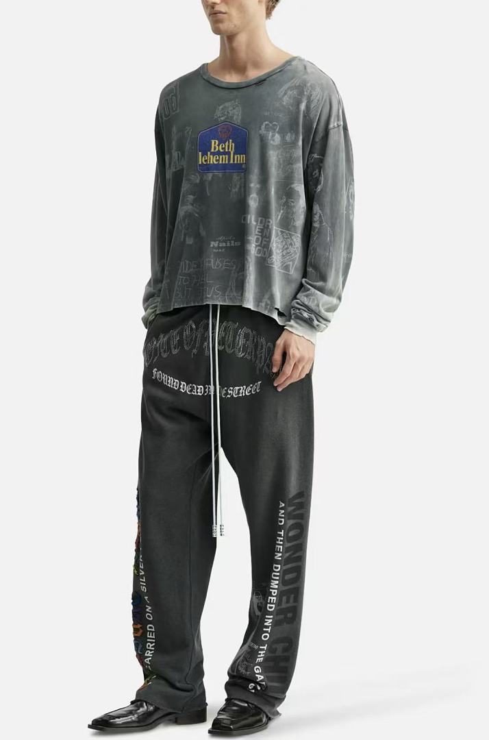 Paly Hollywood Beth Lehem Inn Charcoal Graphic Cropped Long-Sleeve Tee