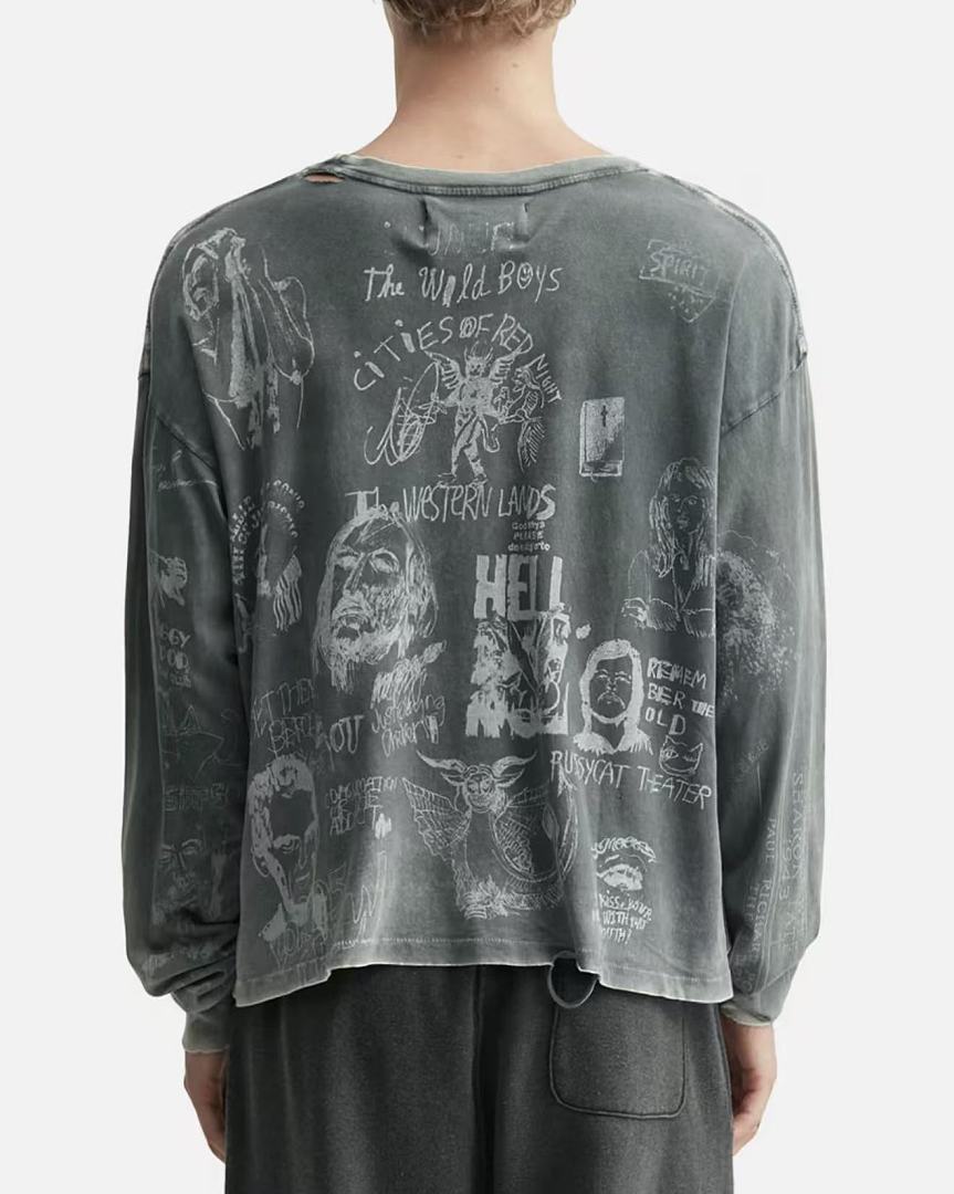 Paly Hollywood Beth Lehem Inn Charcoal Graphic Cropped Long-Sleeve Tee