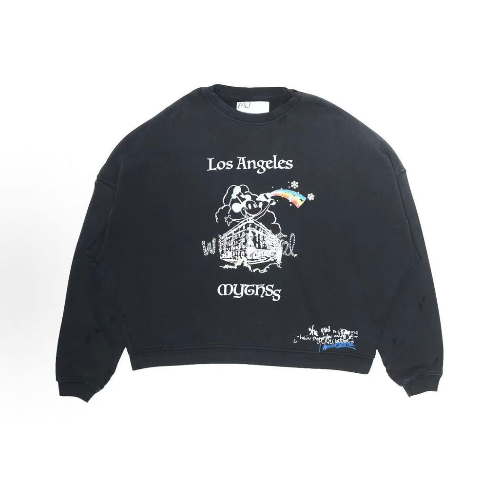 Paly Hollywood Los Angeles Cartoon Graphic Black Sweatshirt