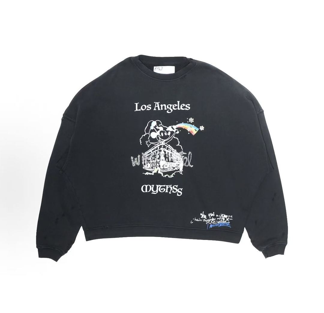 Paly Hollywood Los Angeles Cartoon Graphic Black Sweatshirt