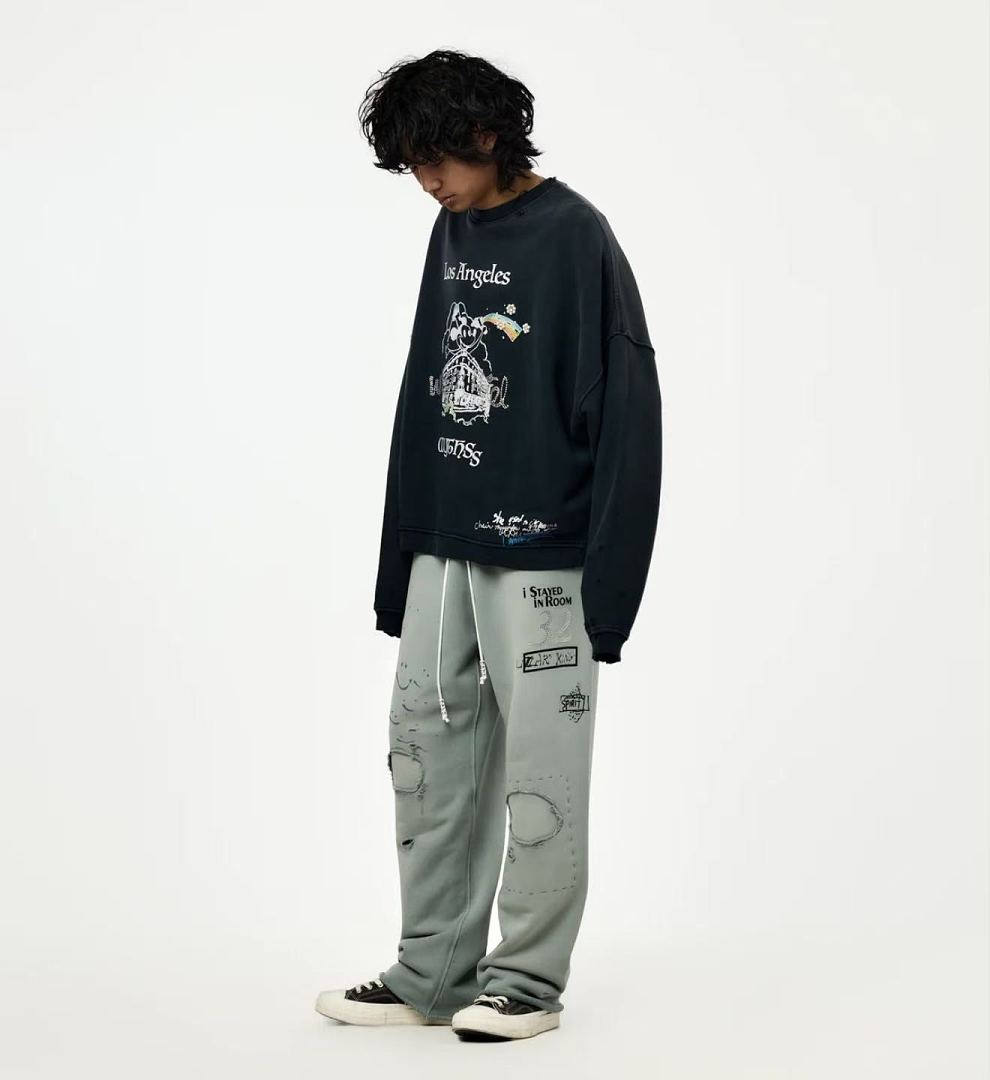 Paly Hollywood Los Angeles Cartoon Graphic Black Sweatshirt