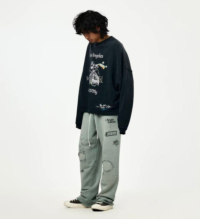 Paly Hollywood Los Angeles Cartoon Graphic Black Sweatshirt Main Image