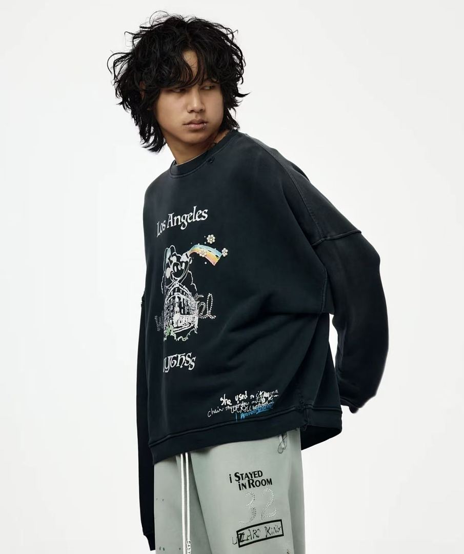 Paly Hollywood Los Angeles Cartoon Graphic Black Sweatshirt