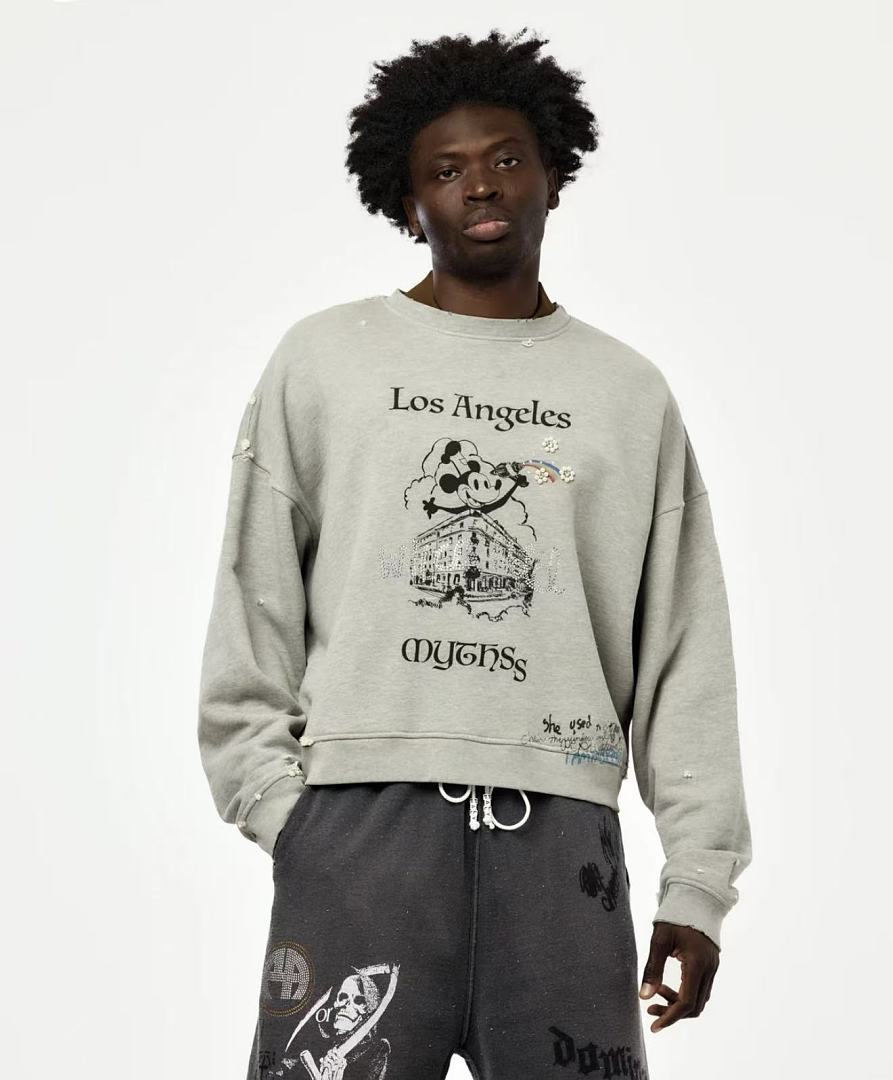 Paly Hollywood Los Angeles Cartoon Graphic Cropped Sweatshirt