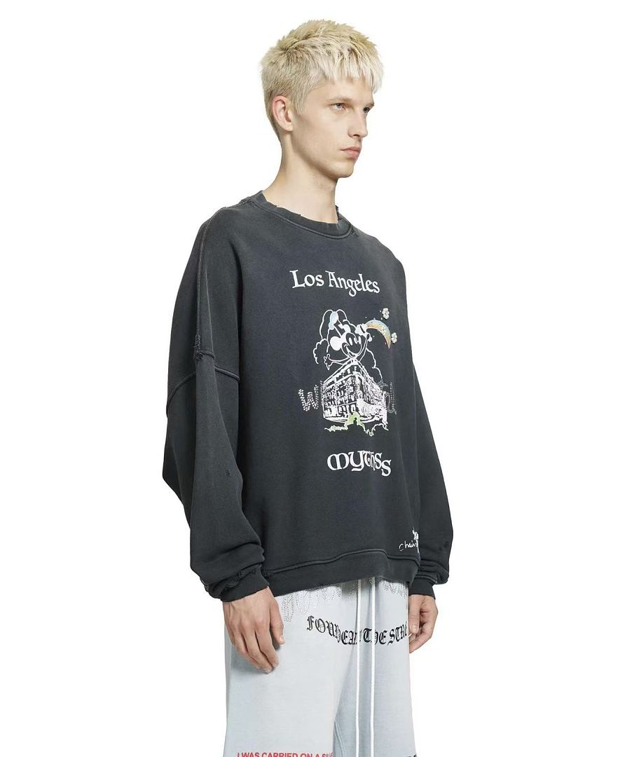 Paly Hollywood Los Angeles Cartoon Graphic Black Sweatshirt