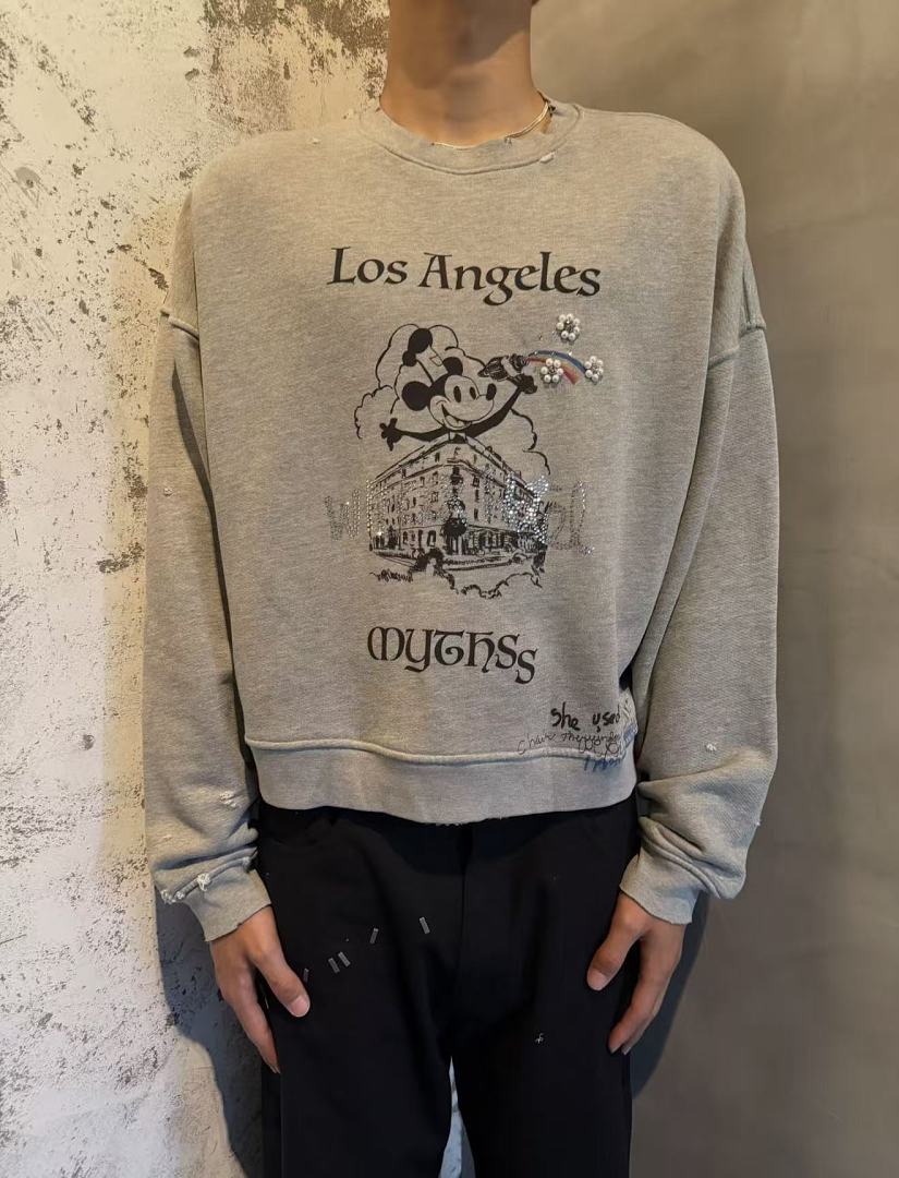 Paly Hollywood Los Angeles Cartoon Graphic Cropped Sweatshirt