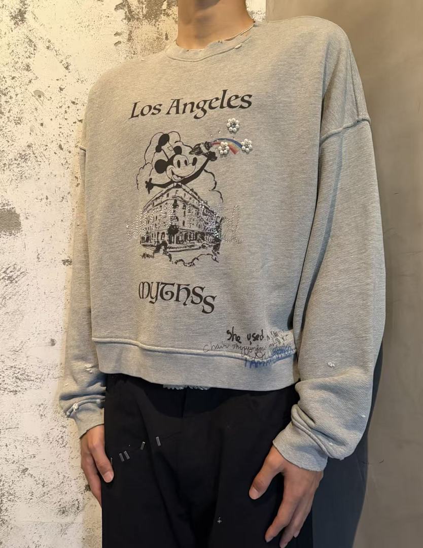 Paly Hollywood Los Angeles Cartoon Graphic Cropped Sweatshirt