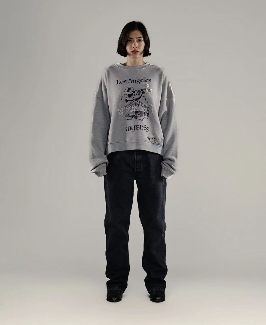 Paly Hollywood Los Angeles Cartoon Graphic Cropped Sweatshirt