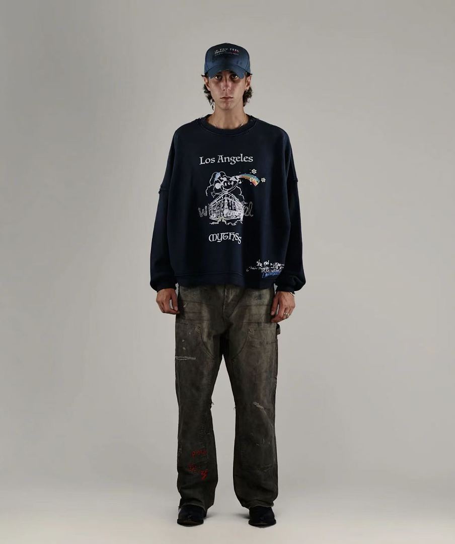 Paly Hollywood Los Angeles Cartoon Graphic Black Sweatshirt