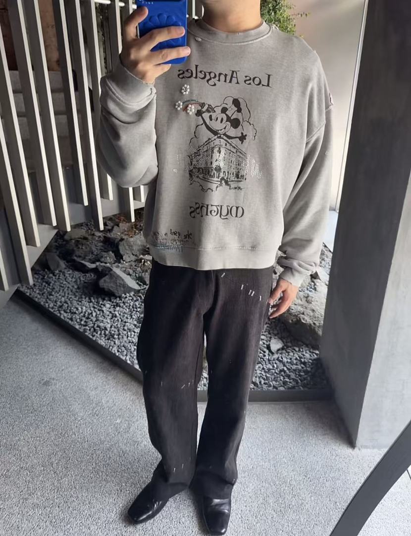 Paly Hollywood Los Angeles Cartoon Graphic Cropped Sweatshirt
