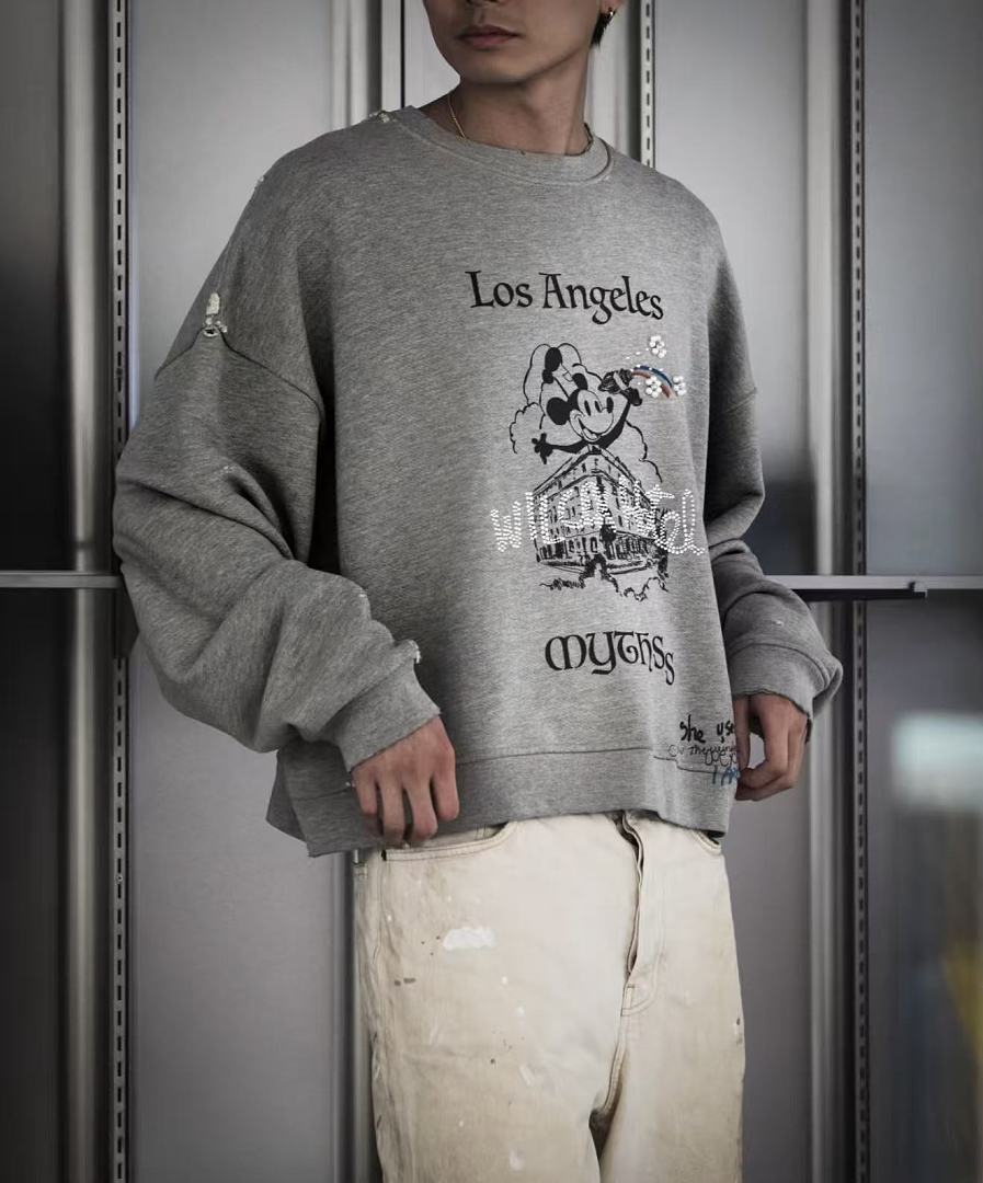 Paly Hollywood Los Angeles Cartoon Graphic Cropped Sweatshirt