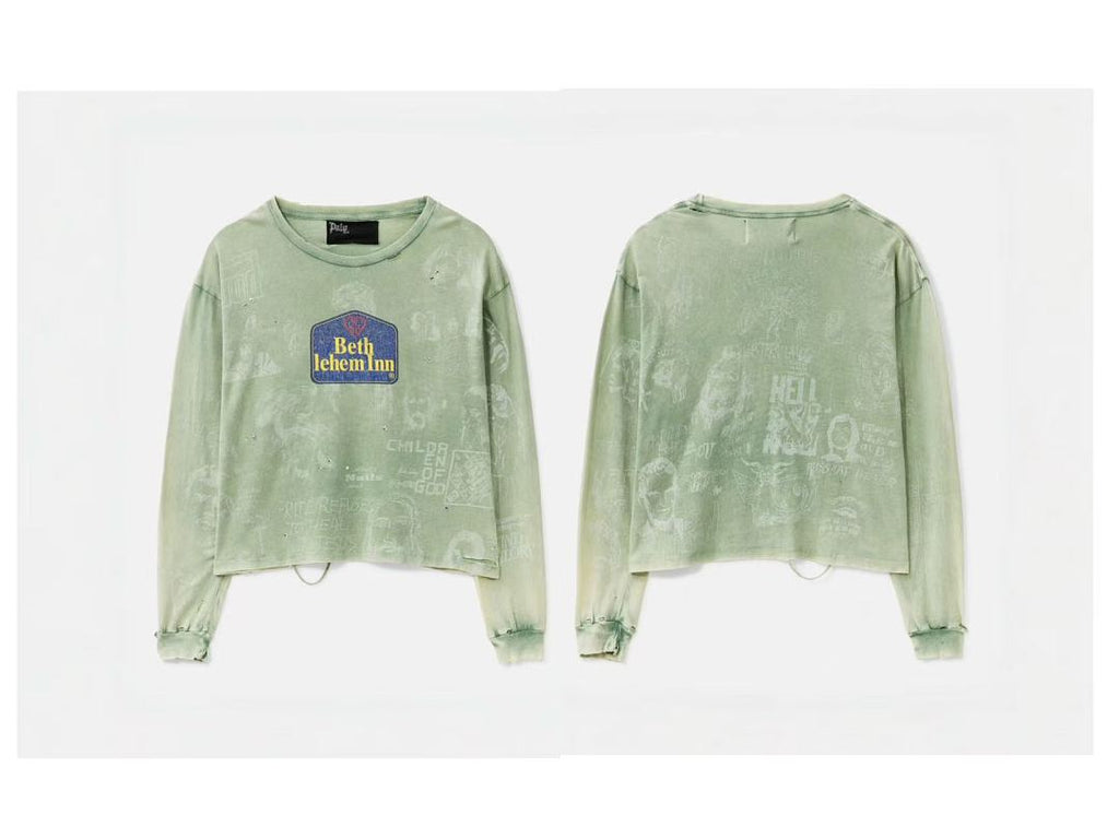 Paly Hollywood Beth Lehem Inn Distressed Cropped Long-Sleeve Tee