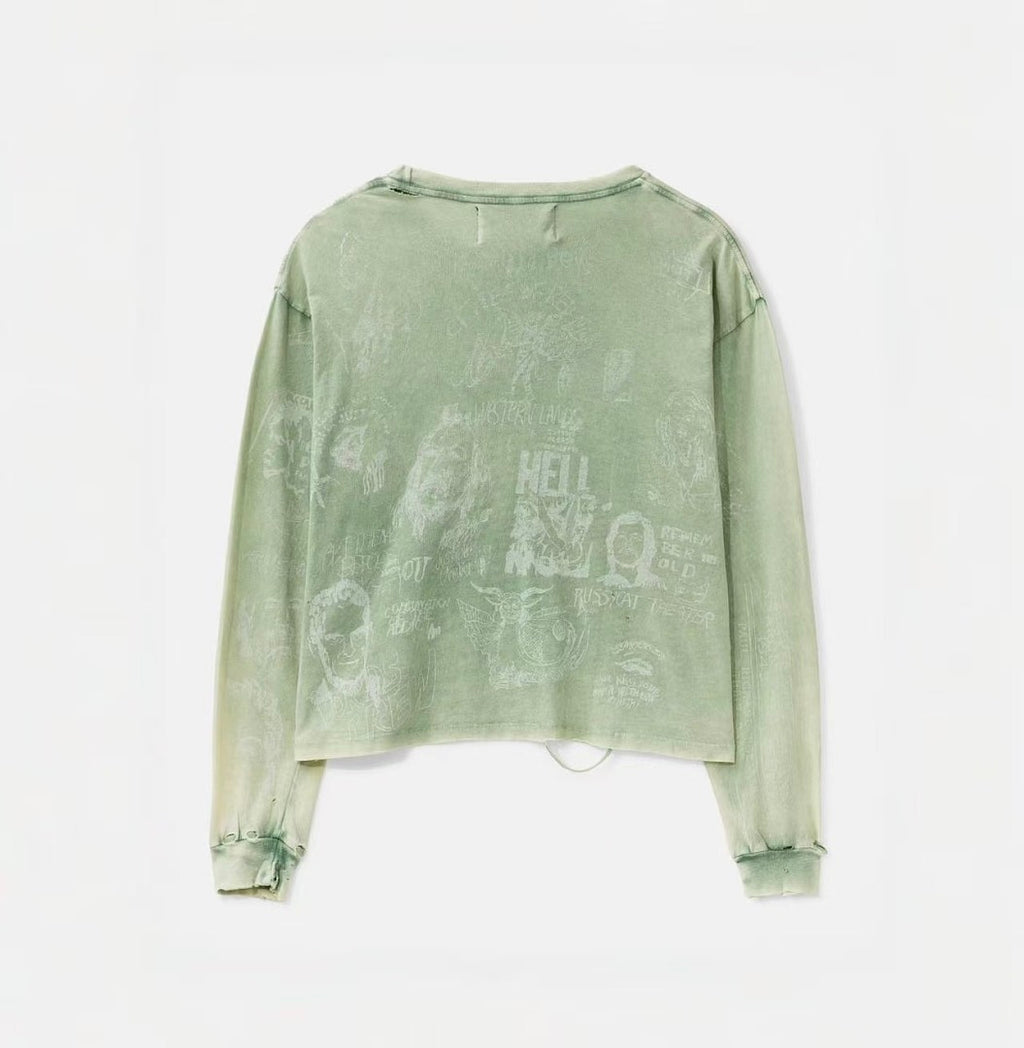 Paly Hollywood Beth Lehem Inn Distressed Cropped Long-Sleeve Tee