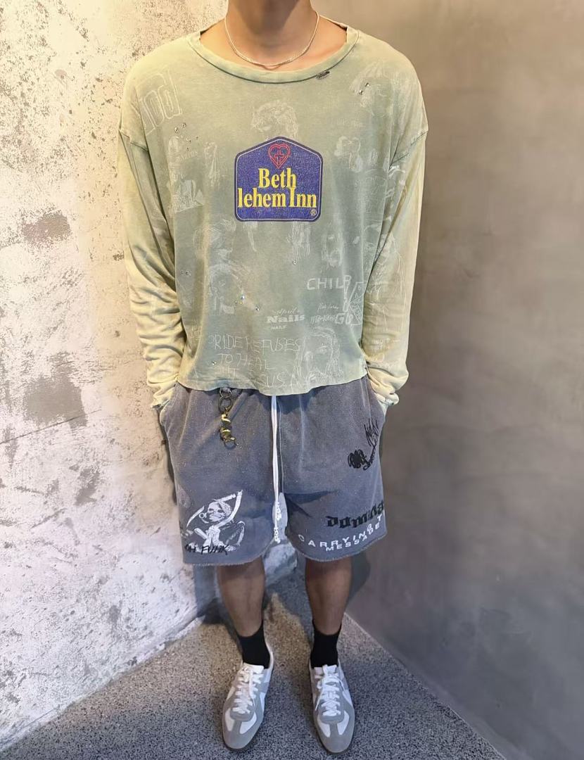 Paly Hollywood Beth Lehem Inn Distressed Cropped Long-Sleeve Tee