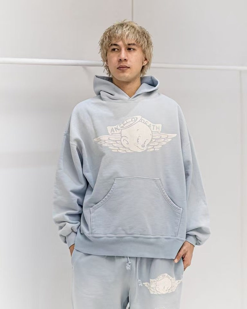 Saint Michael Winged Angel Faded Blue Pullover Hoodie