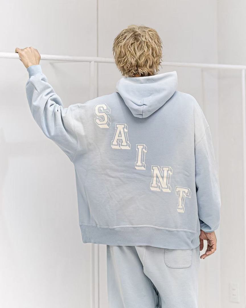 Saint Michael Winged Angel Faded Blue Pullover Hoodie