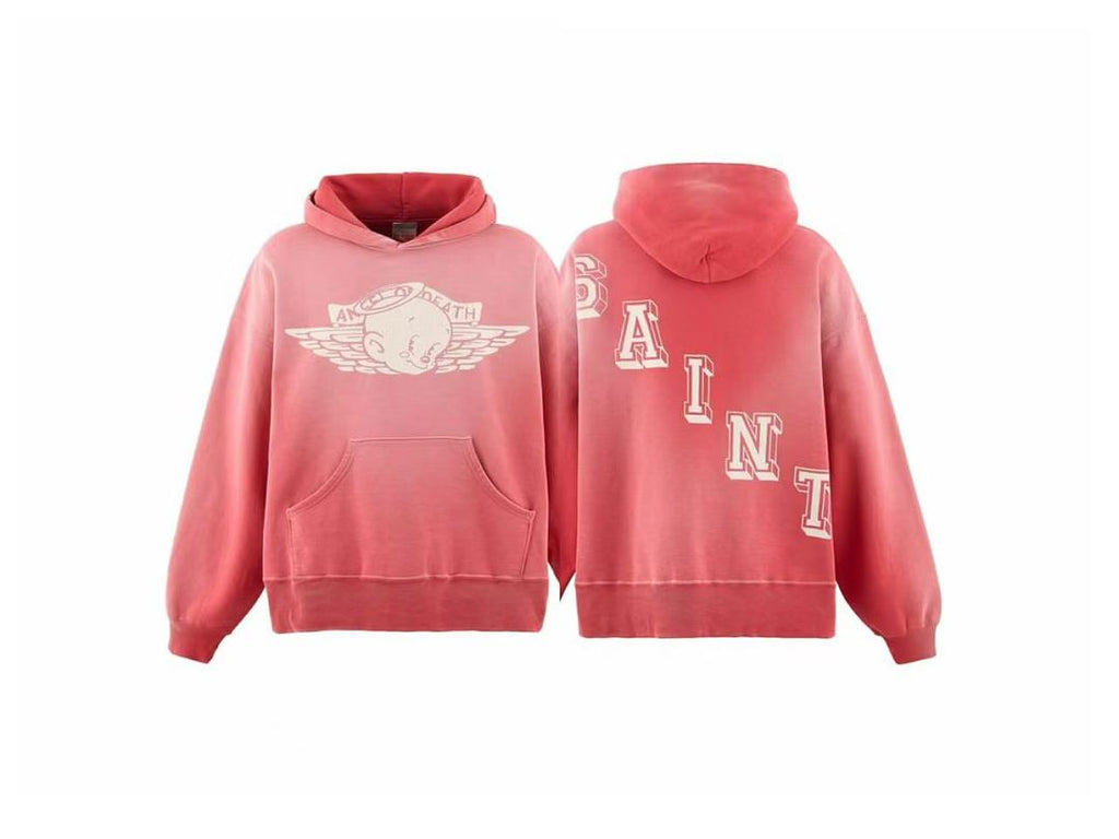 Saint Michael Winged Angel Washed Pink Pullover Hoodie