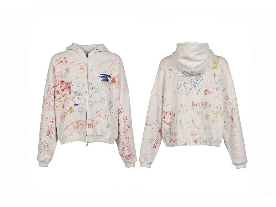 Paly Hollywood All-Over Doodle Graphic Zip-Up Hoodie
