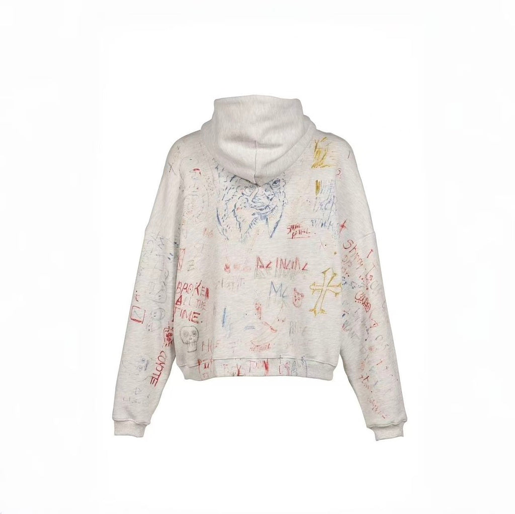 Paly Hollywood All-Over Doodle Graphic Zip-Up Hoodie