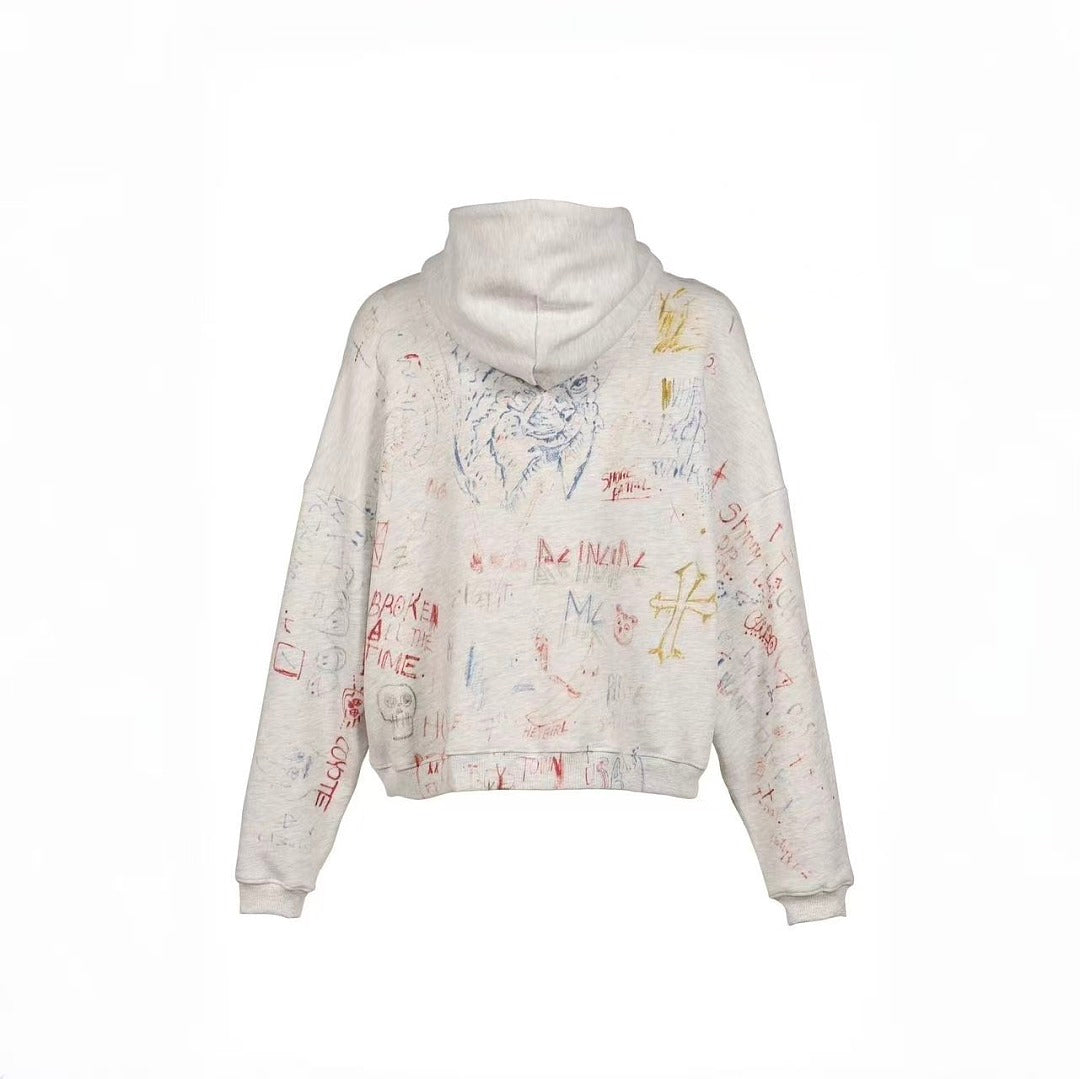 Paly Hollywood All-Over Doodle Graphic Zip-Up Hoodie
