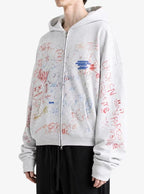 Paly Hollywood All-Over Doodle Graphic Zip-Up Hoodie