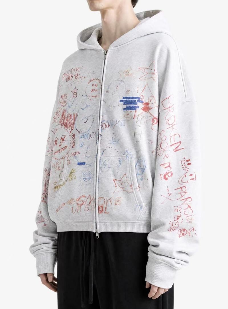 Paly Hollywood All-Over Doodle Graphic Zip-Up Hoodie