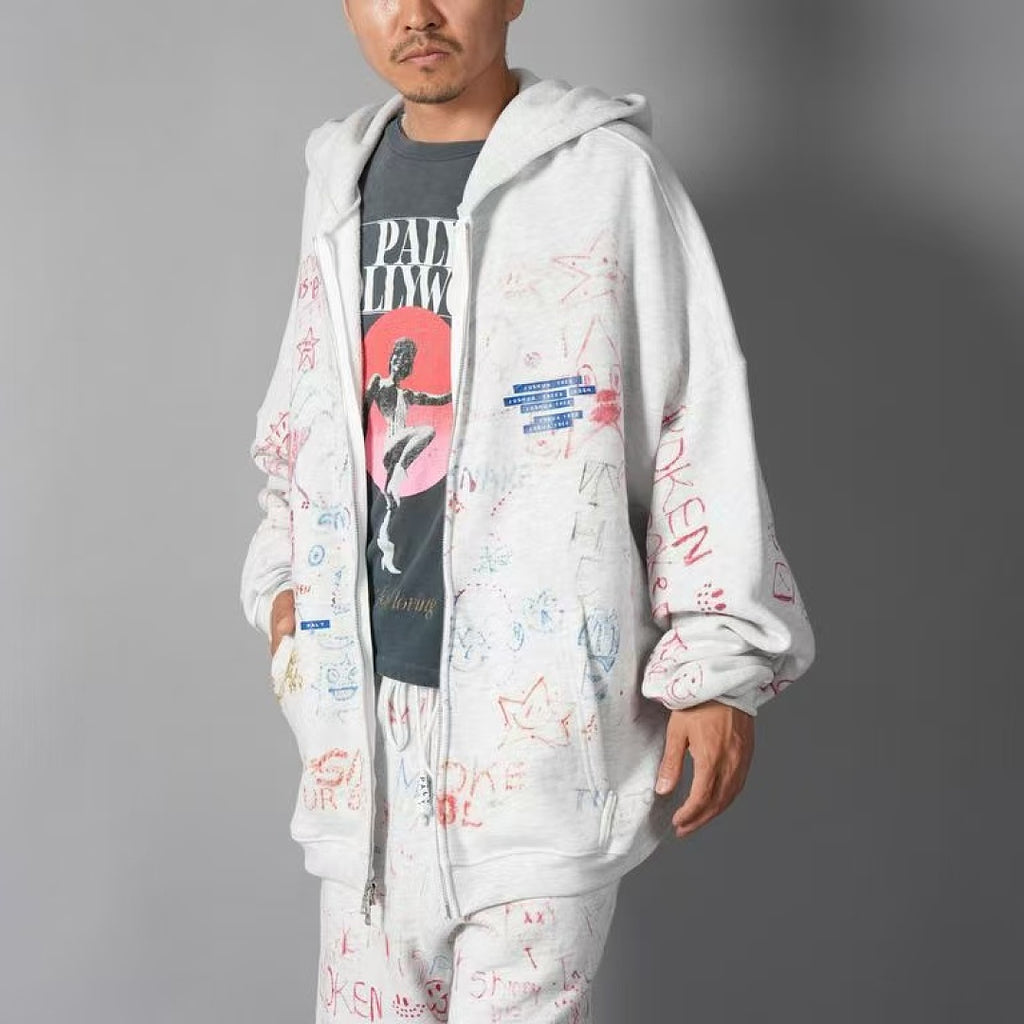 Paly Hollywood All-Over Doodle Graphic Zip-Up Hoodie