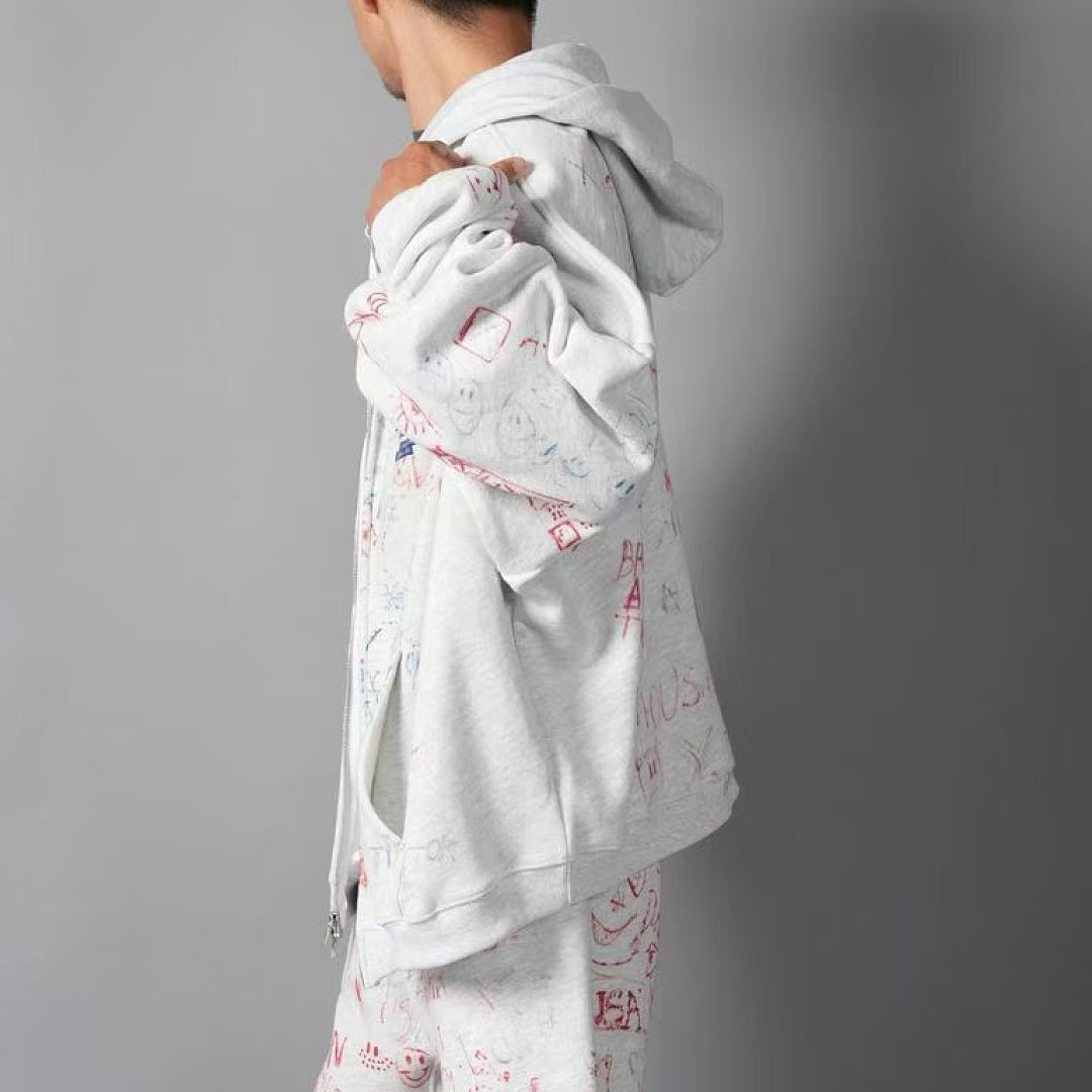 Paly Hollywood All-Over Doodle Graphic Zip-Up Hoodie