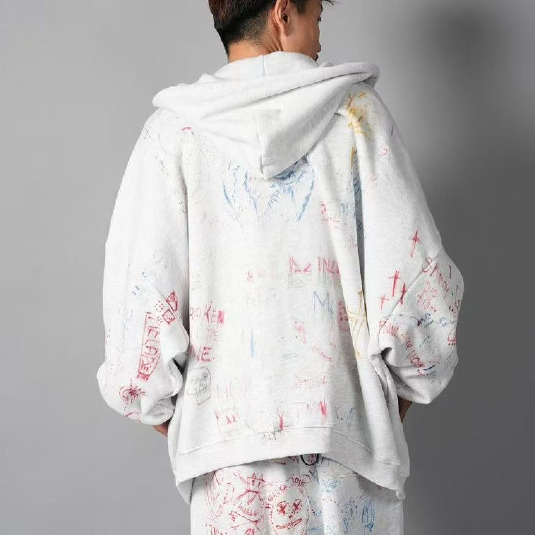 Paly Hollywood All-Over Doodle Graphic Zip-Up Hoodie