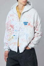 Paly Hollywood All-Over Doodle Graphic Zip-Up Hoodie