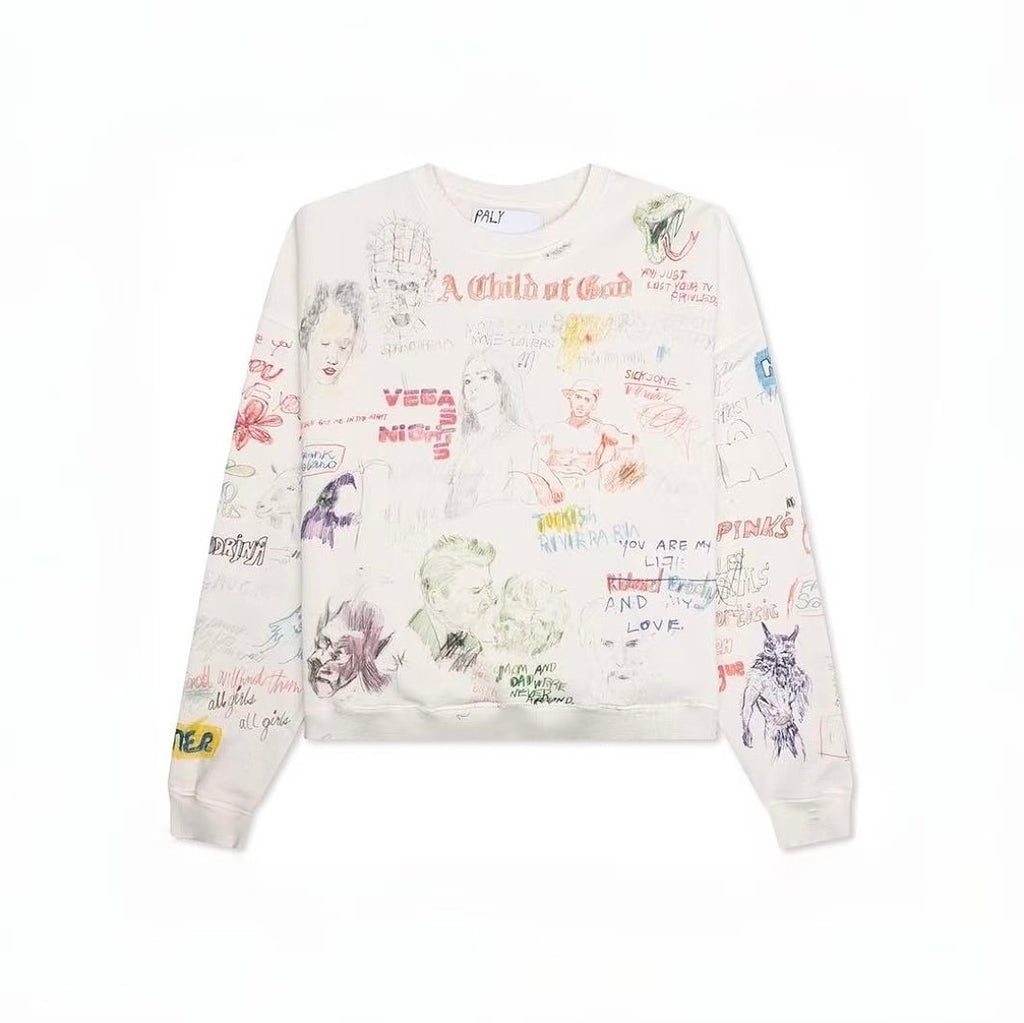 Paly Hollywood A Child of God All-Over Graphic Cropped Sweatshirt